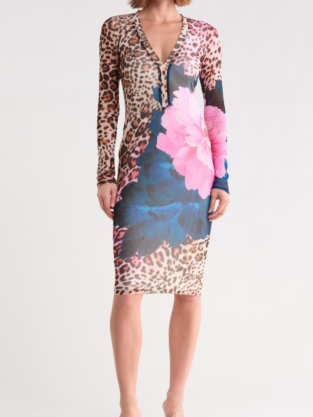 NWT AFRM Pink & Blue Floral Leopard Midi Dress